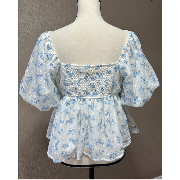 Altar 'D State Women's Embroidered Floral Top Crop Smocked Balloon Sleeve Large - Picture 2 of 16